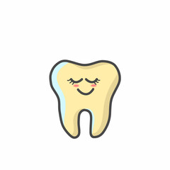 Cute Tooth Character Flat Cartoon Vector Template Design Illustration