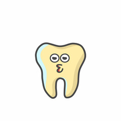 Cute Tooth Character Flat Cartoon Vector Template Design Illustration