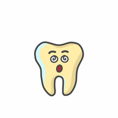 Cute Tooth Character Flat Cartoon Vector Template Design Illustration