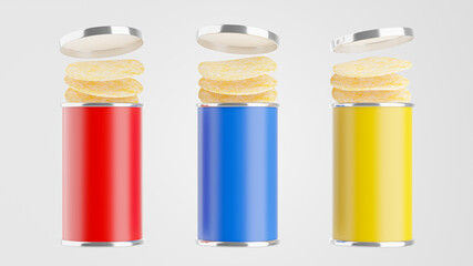3d render of potato chip bottle collection for product display
