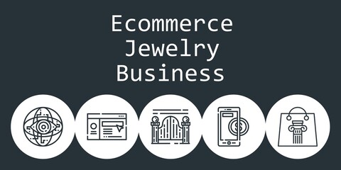 ecommerce jewelry business background concept with ecommerce jewelry business icons. Icons related shopping bag, website, internet, gateway, online payment