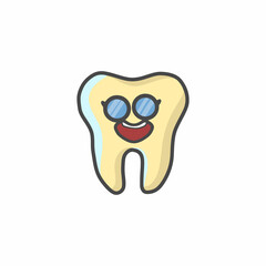 Cute Tooth Character Flat Cartoon Vector Template Design Illustration