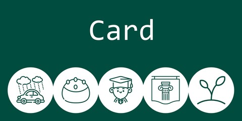 card background concept with card icons. Icons related rain, cake, graduate, plant, poster