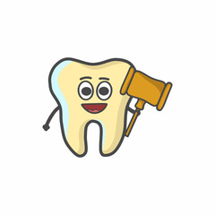 Cute Tooth Character Flat Cartoon Vector Template Design Illustration