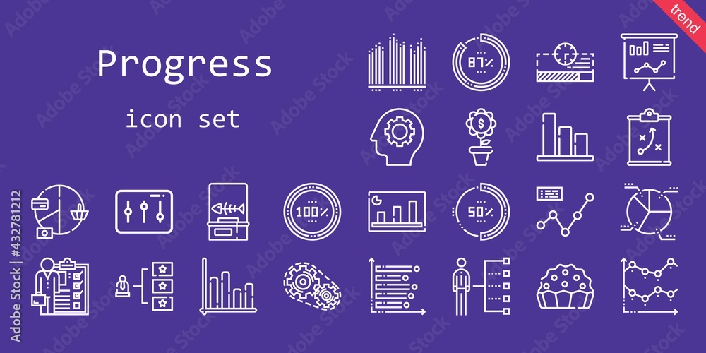 Poster progress icon set. line icon style. progress related icons such as pie chart, progress bar, pie, set