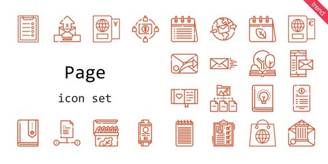 page icon set. line icon style. page related icons such as calendar, mail, contract, book, notepad, store, list, clipboard, diary, folder, file, passport, open book, crowdfunding, email, shopping,