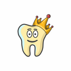 Cute Tooth Character Flat Cartoon Vector Template Design Illustration