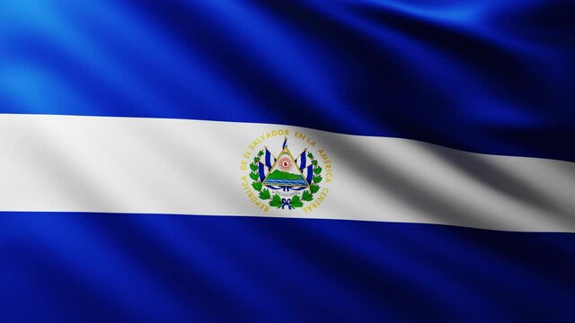 Large Flag of El Salvador Republic fullscreen background fluttering in the wind