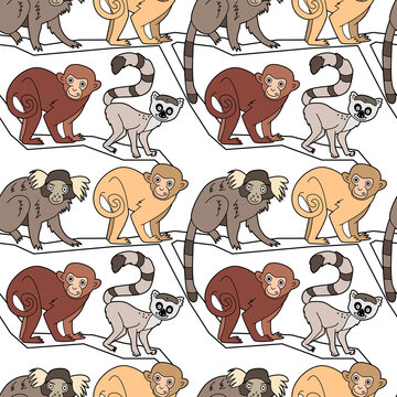 Endless texture with cute funny animals living in Africa. Seamless pattern for kid design