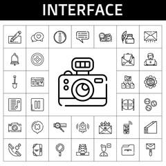 Obraz premium interface icon set. line icon style. interface related icons such as mail, ink pen, shovel, photo camera, button, notification, bar, navigation, search, playlist, phone call