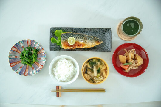 Rice, One Soup and Three Side Dishes, Japanese style Set Meal