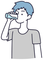 コップで水を飲む男性　イラスト