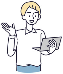 パソコンを操作する男性　シンプルイラスト