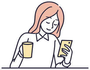 スマホを操作する女性　シンプルイラスト