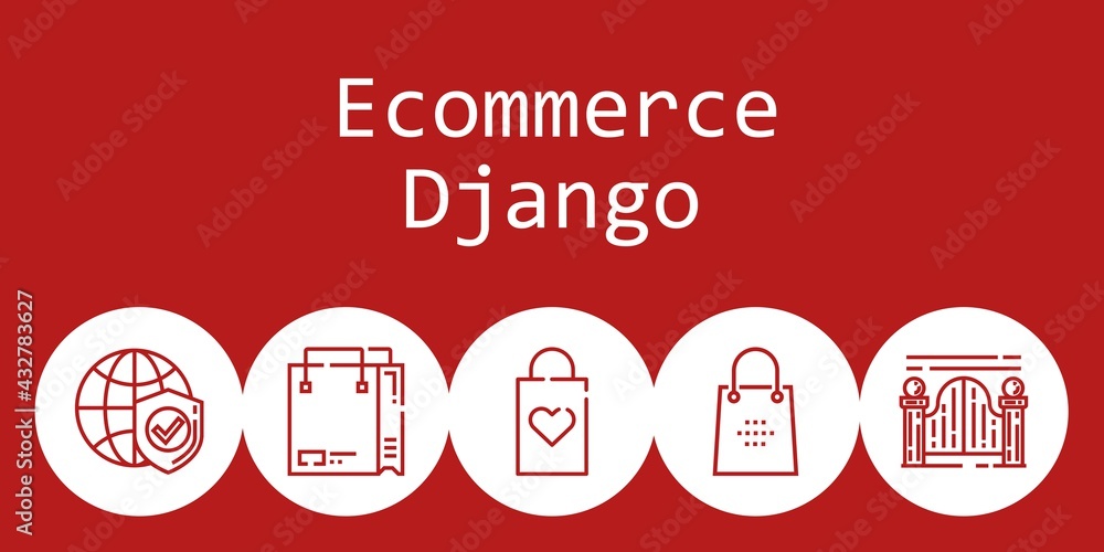 Aufkleber ecommerce django background concept with ecommerce django icons. icons related shopping bag, interne