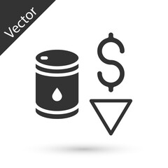 Grey Drop in crude oil price icon isolated on white background. Oil industry crisis concept. Vector
