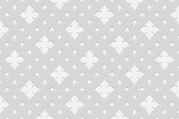 Fototapeta premium 3d volumetric convex embossed geometric white background. Ethnic pattern in doodling style, handmade. Islamic graceful ornament for wallpaper, stained glass, presentations, textiles, website.