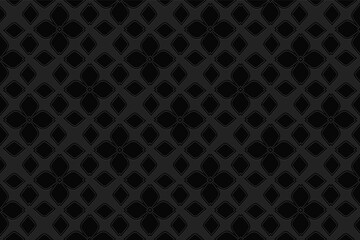 Naklejka premium 3d volumetric convex embossed geometric black background. Ethnic pattern in doodling style, handmade. Islamic abstract ornament for wallpaper, stained glass, presentations, textiles, website.