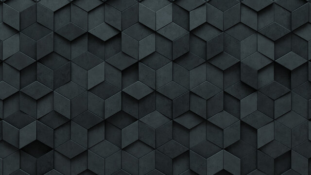 Futuristic Tiles arranged to create a Concrete wall. Semigloss, 3D Background formed from Diamond shaped blocks. 3D Render