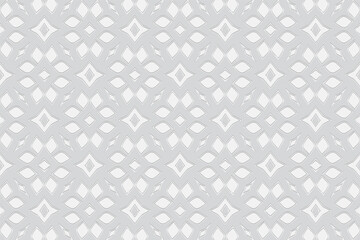 3d volumetric convex embossed geometric white background. Ethnic pattern in doodling style, handmade. Figured oriental ornament for wallpaper, stained glass, presentations, textiles, website.