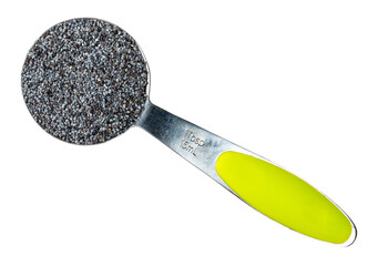 poppy seeds in steel measuring spoon cutout