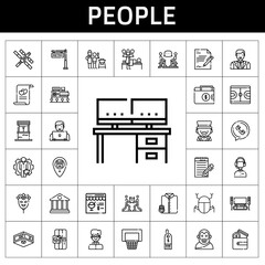 people icon set. line icon style. people related icons such as father and son, customer service, discussion, employee, supermarket, online shop, basketball, bank, marriage