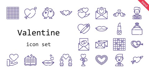 valentine icon set. line icon style. valentine related icons such as cupid, love, lips, groom, spellbook, engagement ring, love birds, tic tac toe, love letter, lipstick, kiss, heart,