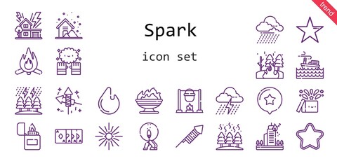 spark icon set. line icon style. spark related icons such as magic, storm, star, magic trick, match, lighter, fire, fireworks, bonfire,