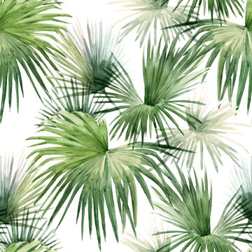 Beautiful vector seamless pattern with watercolor tropical palm leaves. Stock illustration. © zenina
