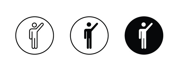 Man shows, showing stick figure positions, human icons button, vector, sign, symbol, logo, illustration, editable stroke, flat design style isolated on white linear pictogram