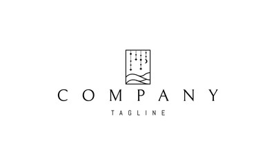 Vector logo on which an abstract image of sea waves with stars and the moon above them.