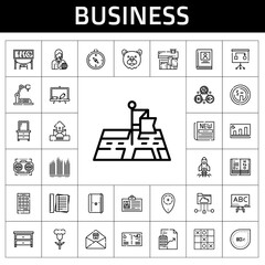 business icon set. line icon style. business related icons such as newspaper, blackboard, smartphone, notes, news reporter, house, dollar, postcard, startup, tic tac toe, percentage