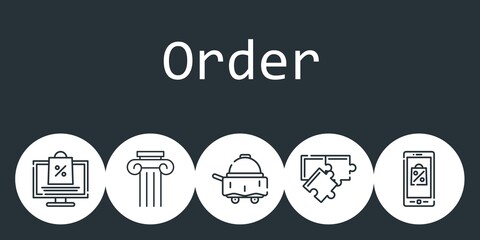 order background concept with order icons. Icons related mobile shopping, online shopping, puzzle, column, room service