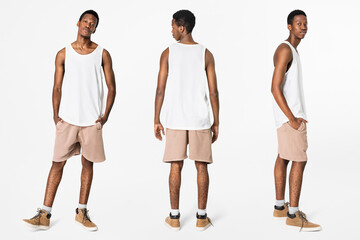 White tank top and shorts men's summer apparel