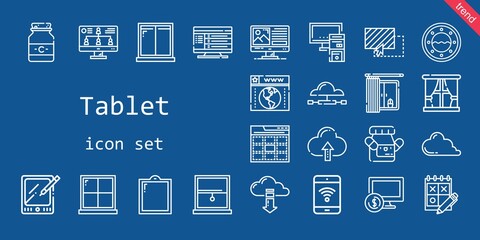 tablet icon set. line icon style. tablet related icons such as tablet, computer, pc, web, mobile phone, browser, medicine, monitor, window, drag, cloud computing, trial