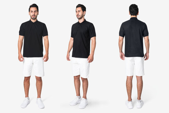 Black polo shirt with men's casual business wear full body