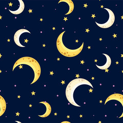 Obraz na płótnie Canvas Holiday background, seamless pattern with stars and the moon, star pattern, moon and stars decorations.