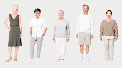 Obraz premium Diverse senior people in minimal clothes casual fashion full body shoot