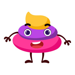 Cute rainbow colored poop of unicorn. Magic unicorn poop character for print, sticker, poster, card concept. Funny excrement art. Bright colored stock vector illustration.