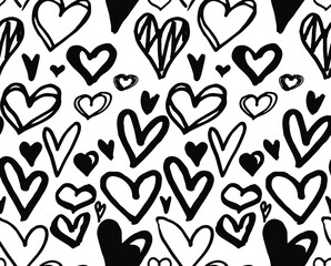 Hand drawn doodle hearts seamless pattern great for Valentine's Day, Weddings, Mother's Day - textiles, banners, wallpapers, backgrounds.