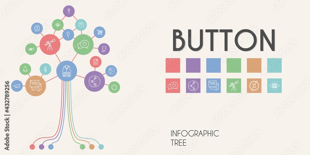 Poster button vector infographic tree. line icon style. button related icons such as calculator, searching,