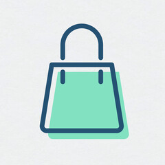 Shopping bag in blue outline icon flat graphic