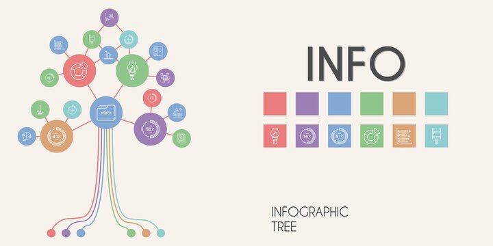 info vector infographic tree. line icon style. info related icons such as folder, paint brush, percentage, pyramid, bar chart, brushes, pie chart, picture