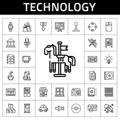 technology icon set. line icon style. technology related icons such as voice, vhs, audiobook, shop, idea, domotics, industry, carousel, radio, mouse, download, file, car