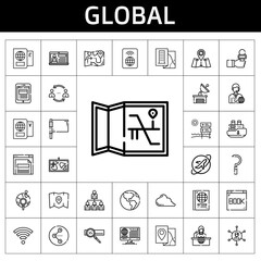 global icon set. line icon style. global related icons such as news, wifi, flag, sickle, search engine, earth globe, news reporter, news report, ship, networking, global
