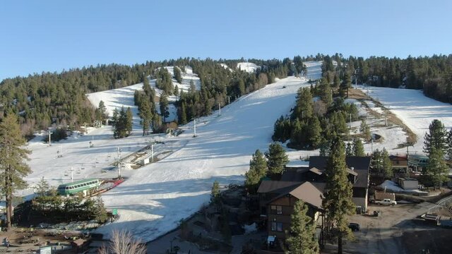 Big Bear Snow Summit Ski Resort Aerial Shot Forward San Bernardino Mountains California USA