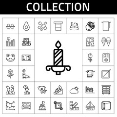 collection icon set. line icon style. collection related icons such as bed, castle, seal, pantone, acorn, thinking, cloud, line chart, ice cream, passport, poop, frog