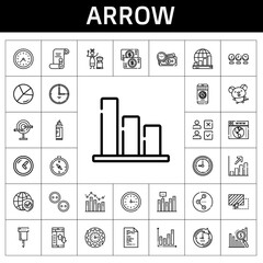 arrow icon set. line icon style. arrow related icons such as profits, buttons, degree, wall clock, clock, dart board, mouse, file, money, pin, compass, marker, browser, bar chart