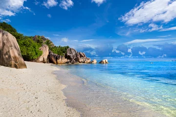 Papier Peint photo Anse Source D'Agent, île de La Digue, Seychelles Beach destination for summer vacation holidays, Anse Source d'Argent in La Digue Seychelles. Paradise tropical island in Indian ocean with pristine white sand, turquoise sea water and granite rocks.