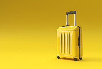 3D Render Polycarbonate Suitcase on Pastel White Background.